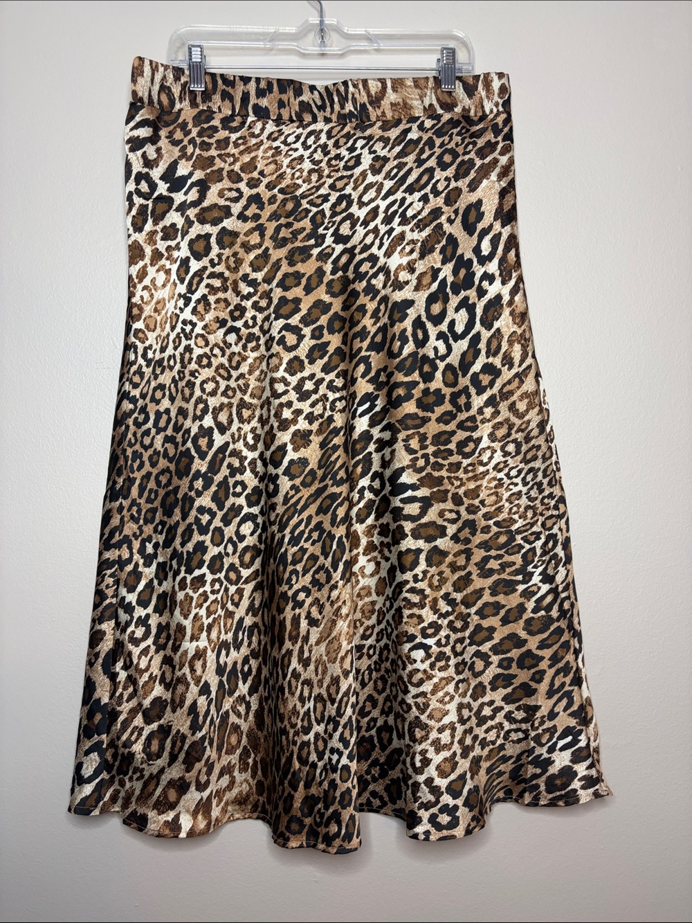 HA VER. London Leopard Print Satin Midi Skirt Built-In Lining XL